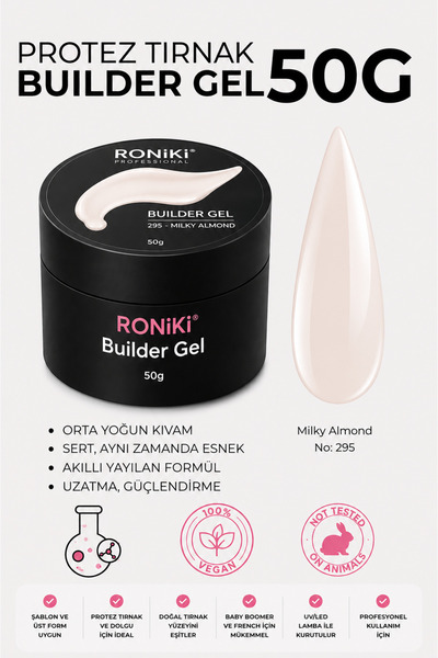 RONIKI Builder Gel 295 Milky Almond 50 G – Milky Almond Protez Tırnak Uzatma ...
