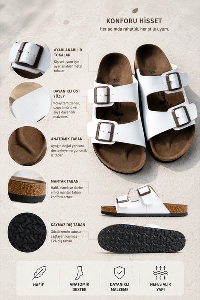HEDYONE Comfort Anatomical Double Buckle Cork Sole Daily Comfortable Stylish Belted Slippers Unisex