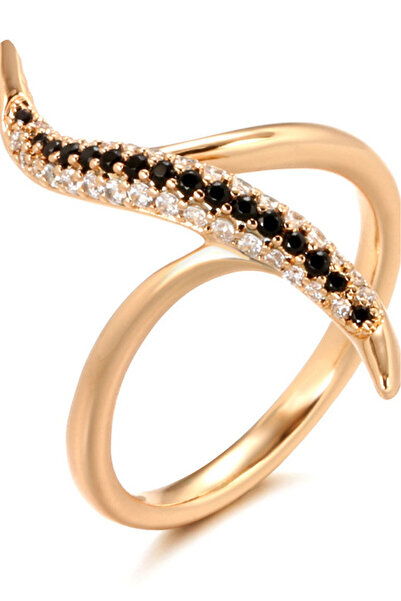VeeShop Elegant ring, fantasy pattern with rows of cubic zirconia crystals