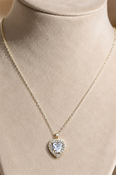 TAKIPORT Gold Color Heart Cut Zircon Stone Heart Figured Women's Necklace