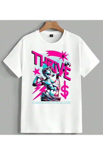 ELFERA Μπλουζάκι Thrive Motivational Heykelse με στάμπα Unisex Oversize Λευκό