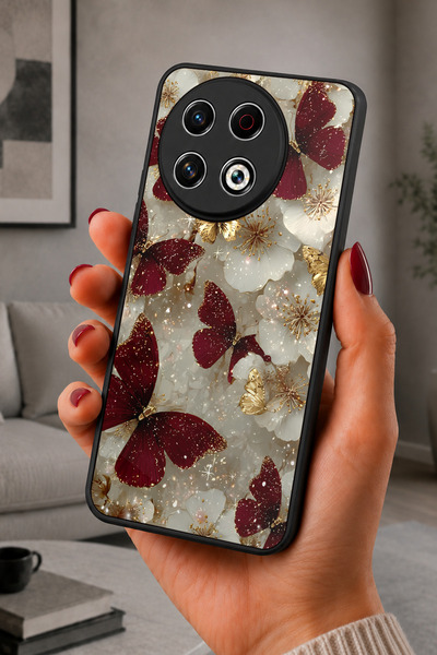 TECNO Spark 30 Pro Uyumlu Bordo Desenli Kamera Korumalı Darbelere Dayanıklı K...