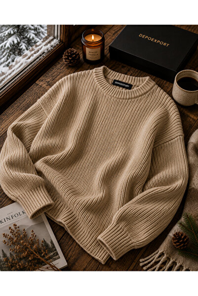 pepule Γυναικείο πλεκτό πουλόβερ Premium Oversize με μαλακό λαιμόκοψη