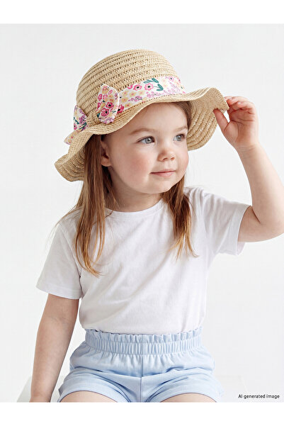 LC Waikiki Trendlucky Flower Patterned Baby Girl Straw Fedora Hat with Differ...