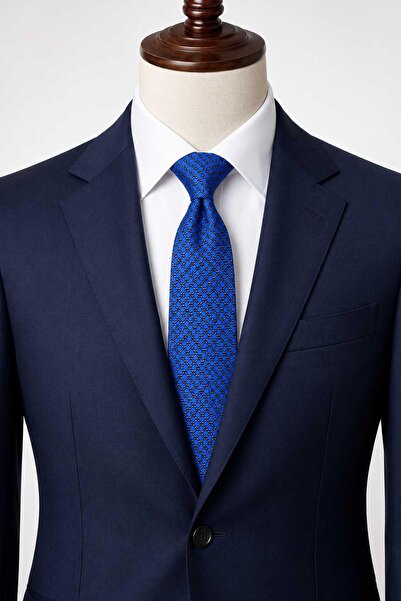 Kravatkolik Blue Motif Pattern Italian Silk Tie İk2535