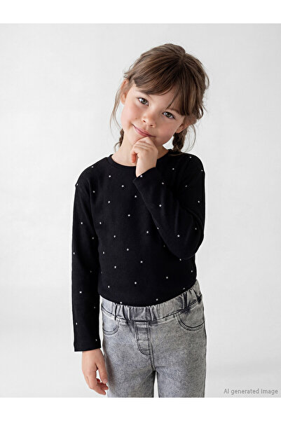 LC Waikiki Trendlucky Girl's Long Sleeve T-Shirt with Star Pattern with Diffe...