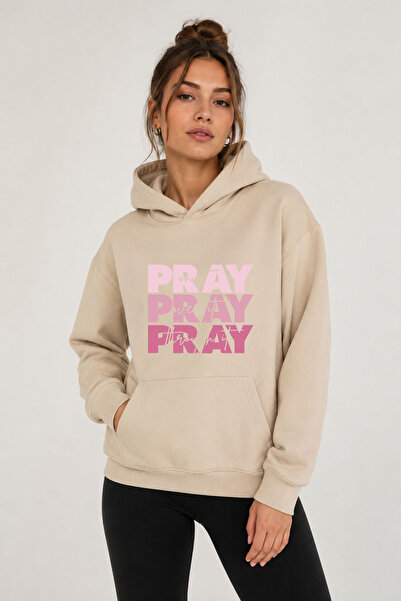 herkesemoda Hanorac cu glugă imprimat Pray, cu 2 fire, tip Rasteron