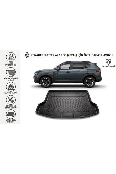 Renault Duster 4X2 Eco 2024+ Model Uyumlu Bagaj Havuzu TPE Malzeme Kokusuz 3D Yumuşak Lazer Ölçüm Yerli Üretim Bagaj Paspası