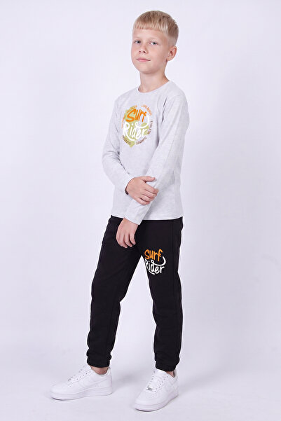 FYK KİDS Boy's Round Neck Top and Bottom Set with Print Detail and Elastic Cuffs