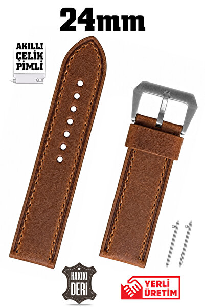Saatse 24mm Brown Sport Crazy Nubuck Genuine Leather Watch Band Strap with Sm...