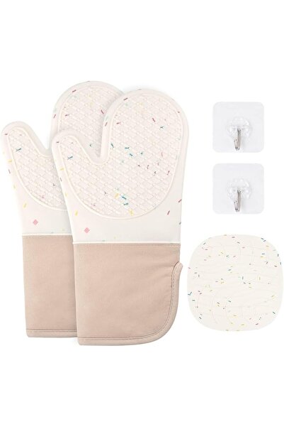 AUAUY 1 Pair Oven Gloves and 4 Pot Holders, Cotton Non-Slip Oven Gloves, Wash...