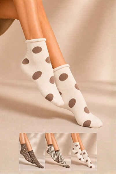 KARDEŞLER ÇORAP Women's Cotton Elasticless Half-Toe Patterned Socks Multi-Col...
