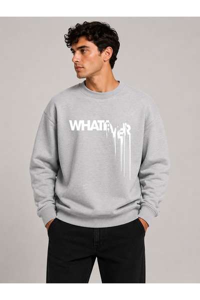 herkesemoda Whatever Print Detailed Crew Neck 2-Thread Sweatshirt