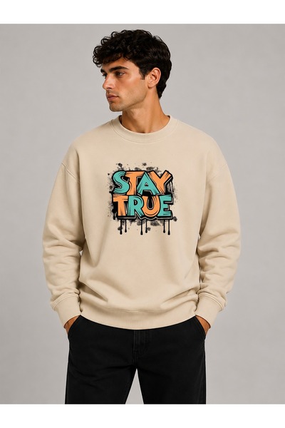 herkesemoda Stay True Detailed Crew Neck 2 Thread Sweatshirt