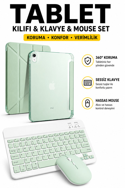 Rabbit Tech iPad A16 11İnç 2025 Uyumlu Standlı Tablet Kılıfı + Bluetooth Klav...
