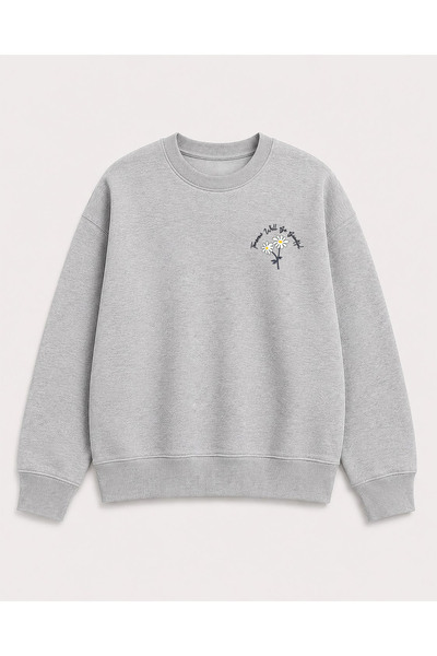 herkesemoda Daisy Print Detailed Crew Neck 2 Thread Sweatshirt