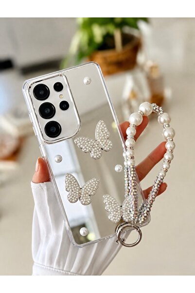 Go Aksesuar Galaxy S26 ULTRA Uyumlu AYNALI Charm KELEBEK Tasarımlı Oyuncaklı Silikon Kılıf