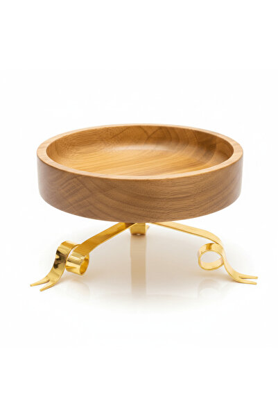 FURSAN Wooden Dates Bowl with Gold Metal Base - 25×15 cm