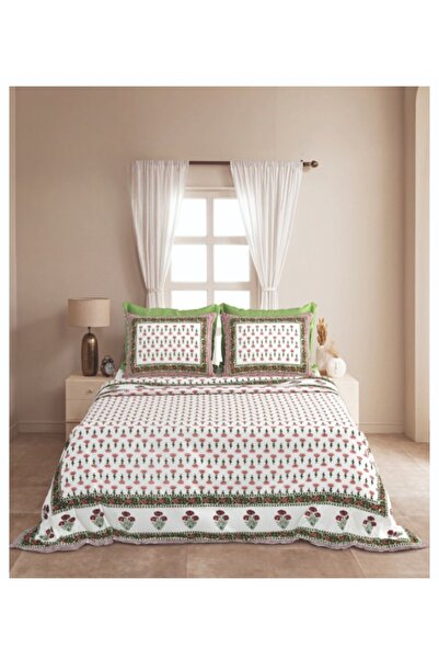 Generic Traditional Pink Floral & Green Border Double Bed Sheet Set – Cotton ...