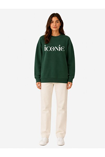 herkesemoda Iconic Print Detailed Shirred 2 Thread Crew Neck Sweatshirt