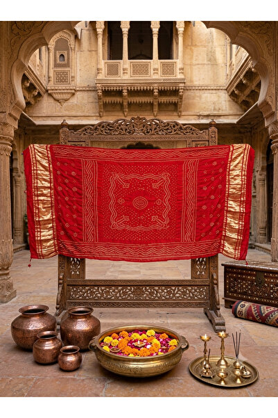Generic Traditional Bandhani Vibrant Red Dupatta Shawl – Authentic Ethnic Pri...