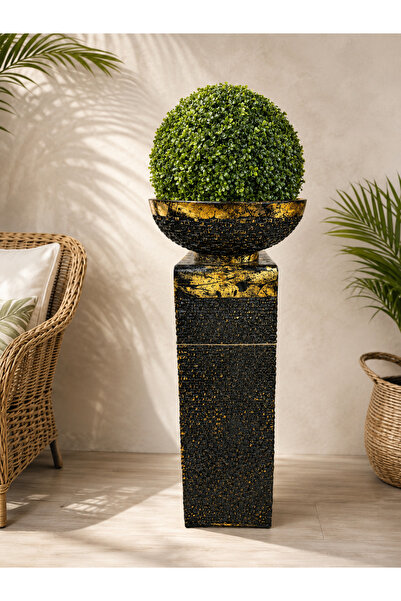 MuratogluHome Eskitme Beyaz Polyresin Dekoratif Sütun Saksı İç Ve Dış Mekan Büyük Boy Saksılık (117x48 cm)