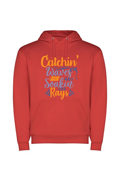 iLovePrints Lively Wave Escapade Φούτερ με κουκούλα σε χρώμα Κόκκινο