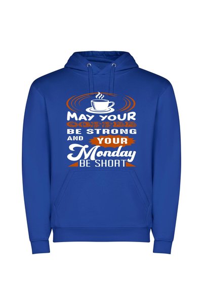 iLovePrints Strong Coffee, Short Monday Φούτερ με κουκούλα σε χρώμα Μπλε