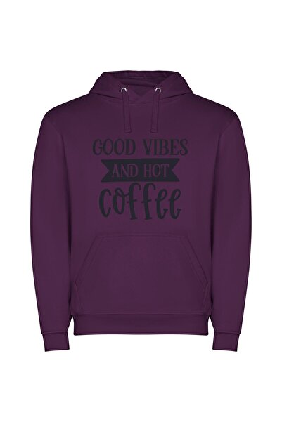 iLovePrints Vibe & Brew Hub Φούτερ με κουκούλα σε χρώμα Μωβ