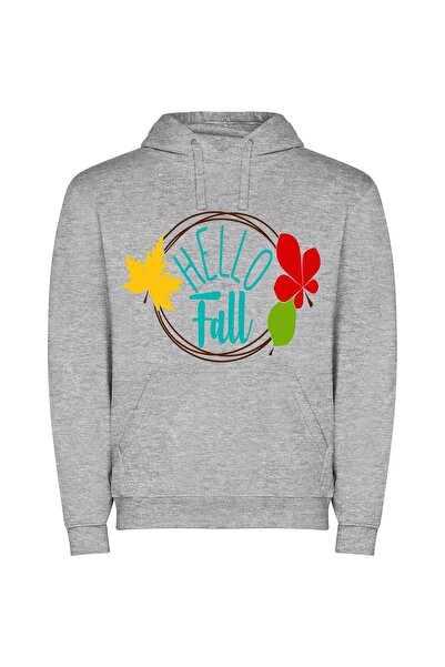 iLovePrints Hello Fall's Leafy Greeting Φούτερ με κουκούλα σε χρώμα Γκρι