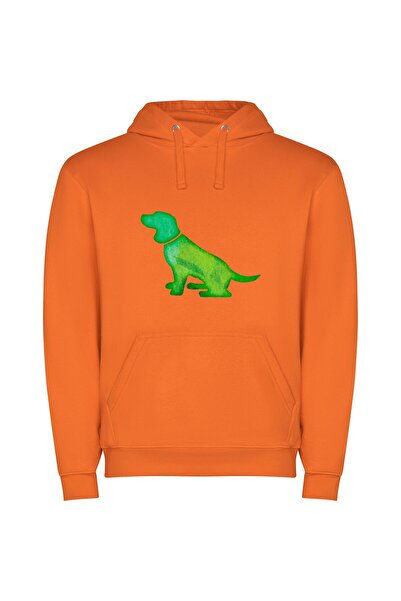 iLovePrints Luminous Green Canine Φούτερ με κουκούλα σε χρώμα Πορτοκαλί