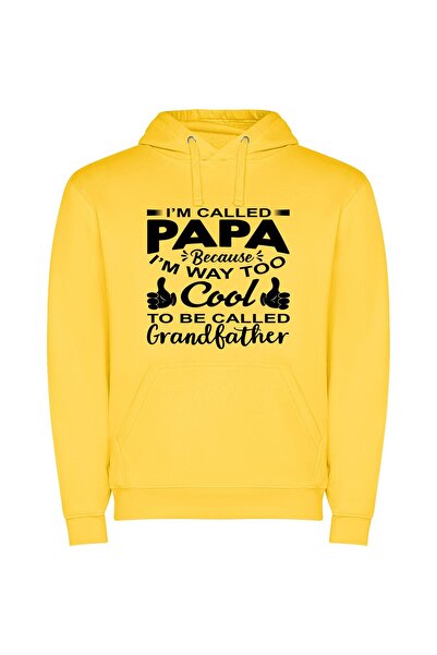 iLovePrints Papa: The Cool Grandfather Φούτερ με κουκούλα σε χρώμα Κίτρινο