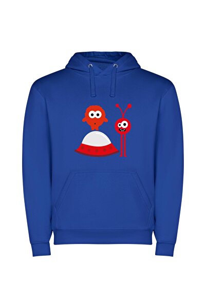 iLovePrints Colorful Alien Encounters Φούτερ με κουκούλα σε χρώμα Μπλε
