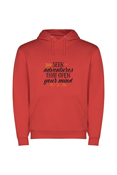 iLovePrints Mind's Odyssey: Seek Ventures Φούτερ με κουκούλα σε χρώμα Κόκκινο