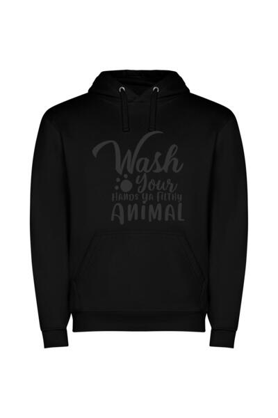 iLovePrints Clean Hands, Filthy Animal Φούτερ με κουκούλα σε χρώμα Μαύρο