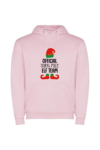 iLovePrints North Pole Elf Crew Φούτερ με κουκούλα σε χρώμα Ροζ