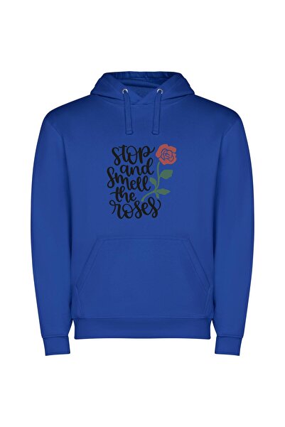 iLovePrints Fragrant Reminder: Stop & Smell Φούτερ με κουκούλα σε χρώμα Μπλε