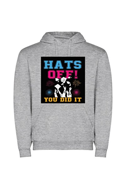 iLovePrints Helmets Off, Top Hats! Φούτερ με κουκούλα σε χρώμα Γκρι