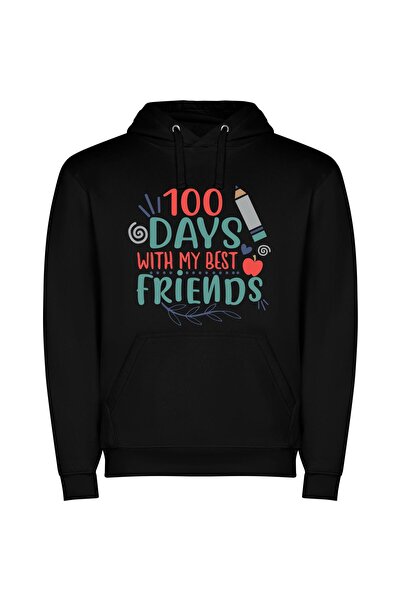 iLovePrints 100 Days of Friendship Φούτερ με κουκούλα σε χρώμα Μαύρο