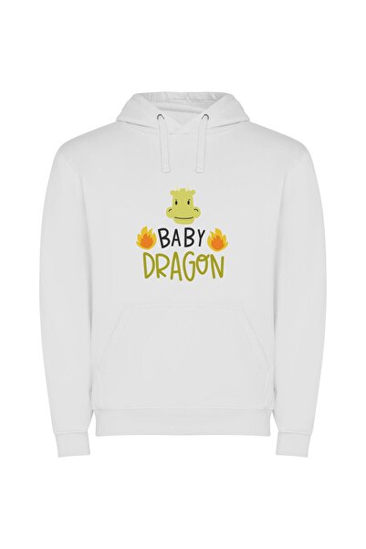 iLovePrints Fierce Baby Dragon Portrait Φούτερ με κουκούλα σε χρώμα Λευκό