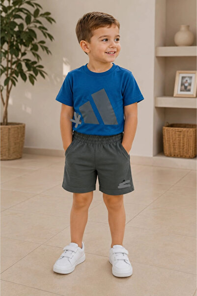 Mireya Kids Boy's Blue Emblem Shorts Set