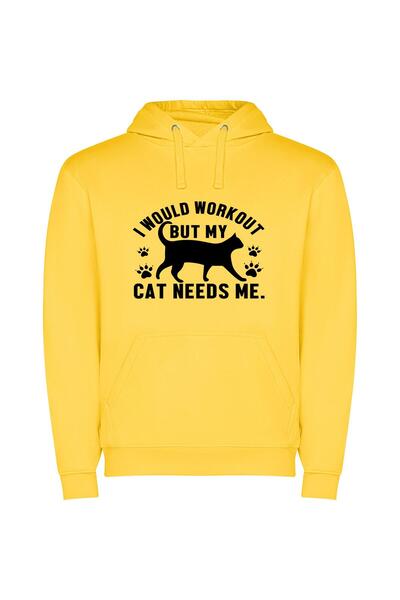 iLovePrints Fit for Feline Fitness Φούτερ με κουκούλα σε χρώμα Κίτρινο