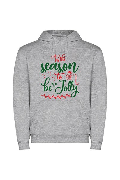 iLovePrints Jolly Holiday Greetings Φούτερ με κουκούλα σε χρώμα Γκρι