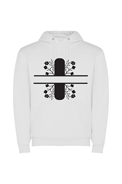 iLovePrints Monochrome Floral Elegance Φούτερ με κουκούλα σε χρώμα Λευκό