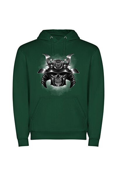 iLovePrints Ink Samurai Skull: Inspired Φούτερ με κουκούλα σε χρώμα Πράσινο
