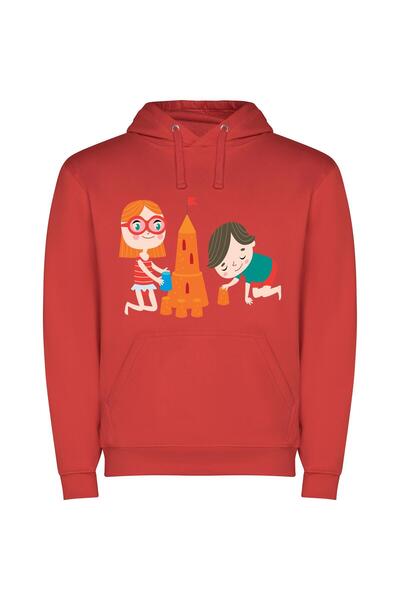iLovePrints Sandcastle Builders: Kids' Illustration Φούτερ με κουκούλα σε χρώ...