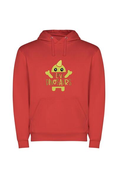 iLovePrints Dino Love: Adorable Characters Φούτερ με κουκούλα σε χρώμα Κόκκινο