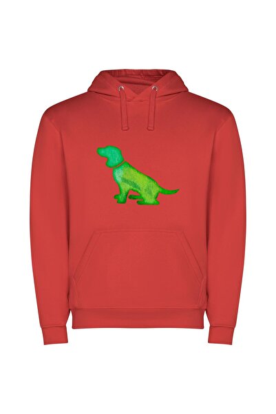 iLovePrints Luminous Green Canine Φούτερ με κουκούλα σε χρώμα Κόκκινο