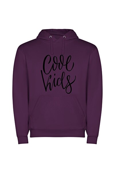 iLovePrints Cool Kids' Copperplate Vibes Φούτερ με κουκούλα σε χρώμα Μωβ