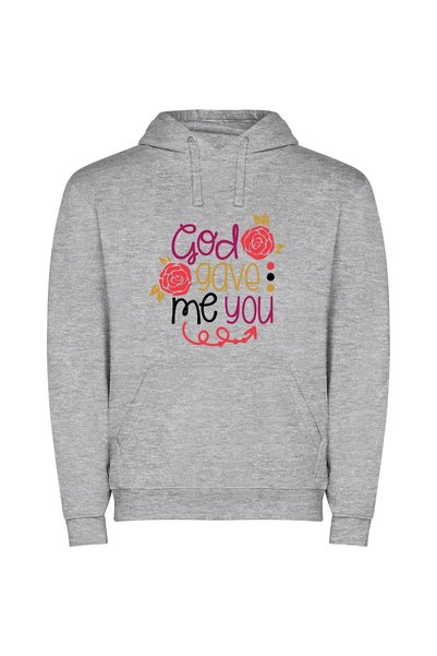 iLovePrints Divinely Drawn: Me & You Φούτερ με κουκούλα σε χρώμα Γκρι